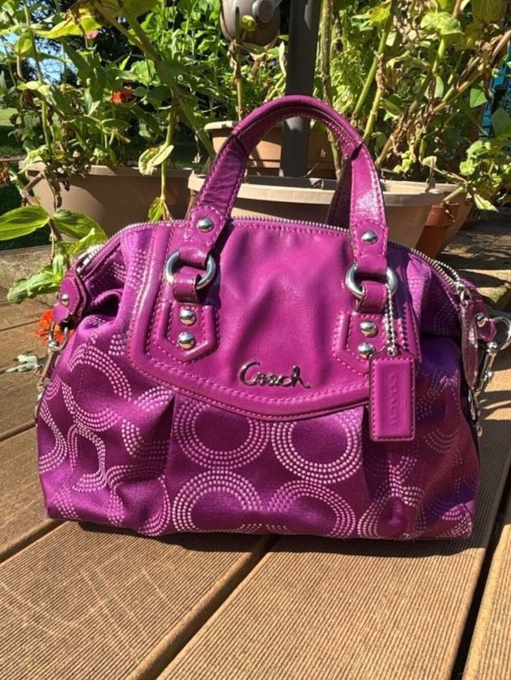 Coach Dotted Op Art Ashley Purple Berry Satchel F20027